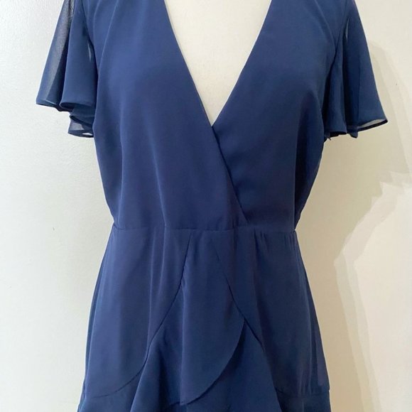 NWOT LULUS SWEET LIKE YOU NAVY CHIFFON RUFFLE FRONT TIE MINI COCKTAIL DRESS - M - Picture 7 of 12